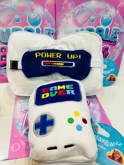 ALMOFADA E MÁSCARAPARA DORMIR  GAME OVER