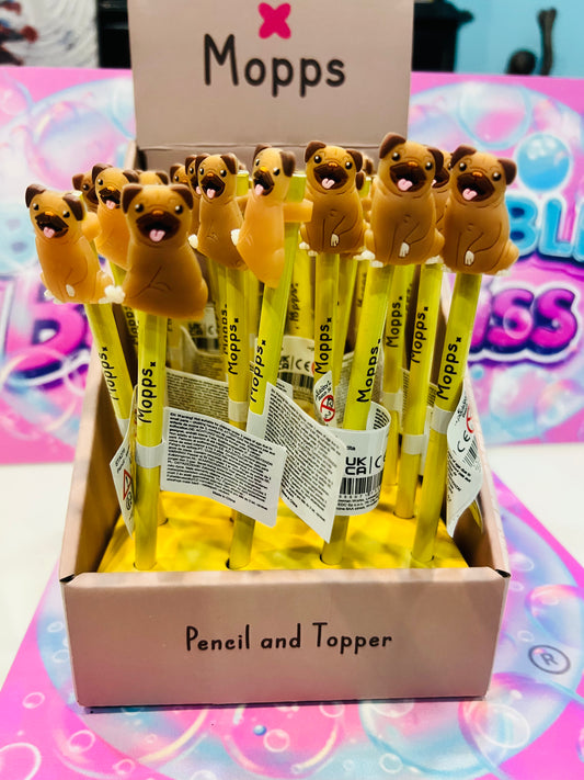 Lápis Mopps Pug com topo PVC